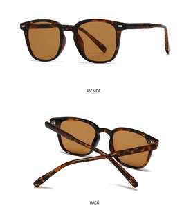 Vue détaillée des lunettes de soleil rétro en écaille avec vue latérale et arrière