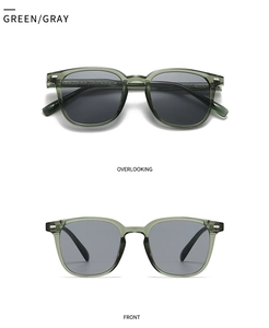 Vues de face et de dessus de lunettes de soleil Wellington vert foncé avec rivets