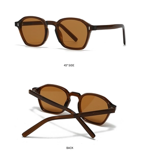 Vues détaillées de lunettes de soleil rétro ambrées sous un angle de 45° et de dos