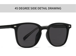 Vue latérale de lunettes de soleil noires avec rivets argentés et monture épaisse