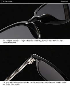 Détail des plaquettes en silicone souple et des charnières durables pour lunettes rétro