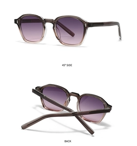 Vue détaillée des lunettes de soleil vintage avec monture thé et verres dégradés violets