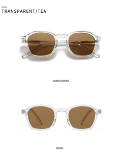 Vues de dessus et de face des lunettes de soleil transparentes avec verres thé
