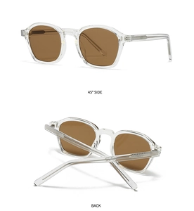 Vue détaillée latérale à 45 degrés et arrière de lunettes de soleil rétro carrées marron