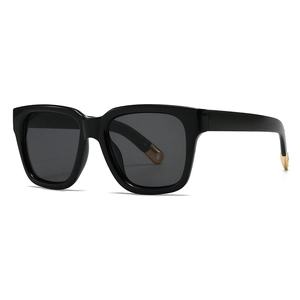 Modern square frame sunglasses in glossy black finish with dark grey lenses for women