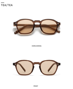 Vues de face et de dessus de lunettes de soleil rétro carrées en ambre transparent