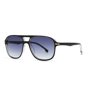 Retro-Sonnenbrille mit Doppelsteg, schwarzem Vollrand und blauem Verlauf