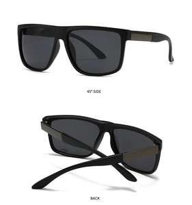Detailansicht der rechteckigen Sonnenbrille mit 45-Grad-Seitenwinkel und gefalteter Rückseite