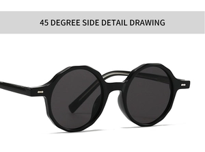 Vue latérale détaillée à 45 degrés des lunettes de soleil vintage avec rivets en métal