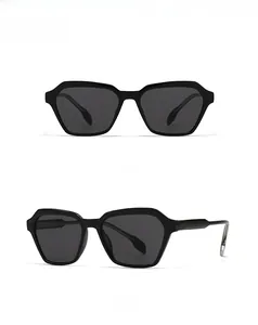 Front and side views of modern black geometric oversized sunglasses for a trendy look