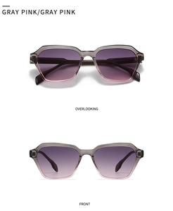 Gray Pink gradient sunglasses shown from front and overlooking angles on white background