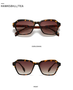 Dual-view macro of hawksbill tea sunglasses showing front and overlooking angles