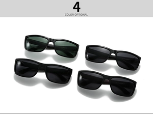 Front view of four square polarized sunglasses for men in matte black frames with 4 color options