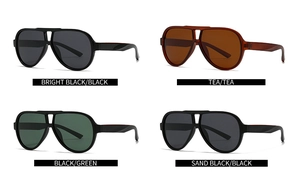 Four color options for polarized round sunglasses including black, tea, and green lenses
