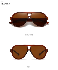 Front and top views of round amber tea polarized pilot sunglasses with double bridges