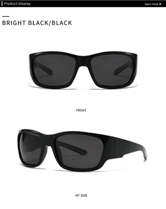 Front and side view of trendy square polarized sunglasses in bright black finish