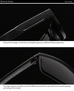 Detail of polarized sunglasses hinge and inner temple with CE mark and model numbers