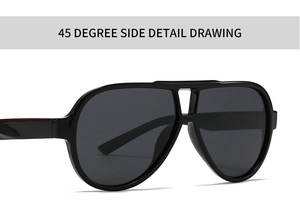45-degree side view of classic black aviator sunglasses with thick frames and double bridge