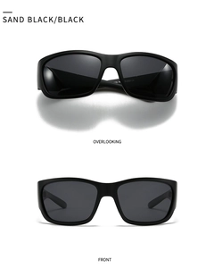 Front and top view of sand black polarized sunglasses with sleek matte finish