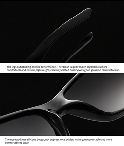 Close-up of ergonomic non-slip temples and soft silicone nose pads on black sunglasses