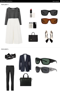 Flat lay of stylish dress collocation with square polarized sunglasses and accessories