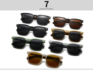 Detailed view of seven different color options for stylish polarized square sunglasses