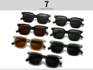 Polarized round-frame sunglasses displayed in seven colors with wood grain textured temples