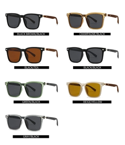 Polarized round sunglasses collection showing various frame colors and wood grain temples