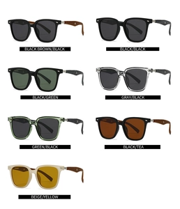 Collection of polarized round sunglasses showing multiple color frames and wooden texture temples