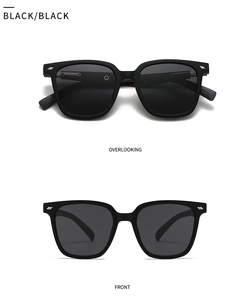 Polarized sunglasses with classic black matte square frames and silver rivet details
