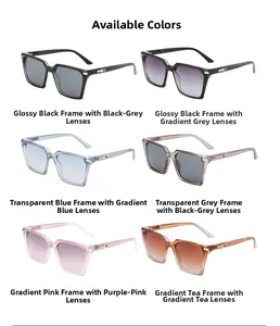 Collection of square sunglasses in six diverse frame colors and gradient lenses
