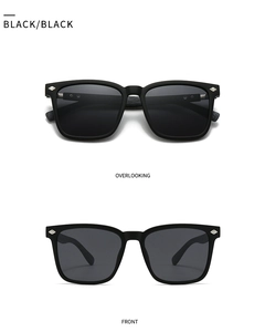 Front and top view of classic black round polarized sunglasses with silver diamond studs