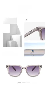 Détail de lunettes de soleil carrées avec monture grise transparente et verres dégradés