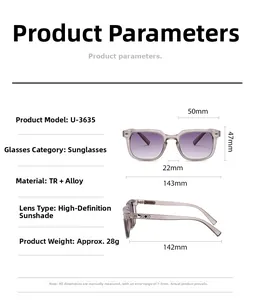 Spécifications de taille pour lunettes de soleil carrées grises avec verres dégradés