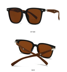 Polarized square sunglasses featuring walnut wood grain temples and silver rivet accents
