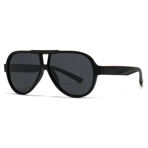 Classic black matte aviator sunglasses with dual bridge and dark grey polarized lenses