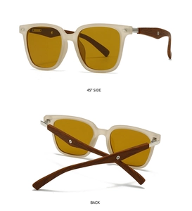 Detail view of polarised round sunglasses with frosted frames and real wooden temples