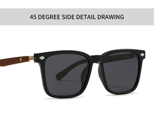 Detail view of polarised sunglasses featuring natural wood temples and golden hinges