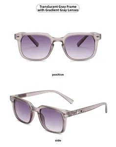 Vues détaillées des lunettes de soleil carrées gris transparent avec verres dégradés violets