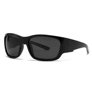 Modern thick-frame square polarized sunglasses in glossy black finish for men and women