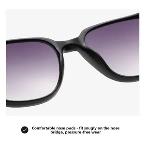 Detail of comfortable nose pads and bridge on matte black square gradient sunglasses