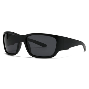 Classic square frame polarized sunglasses with matte black finish and dark grey lenses