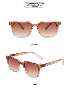 Détail de lunettes de soleil carrées dégradées thé avec rivets et branches géométriques