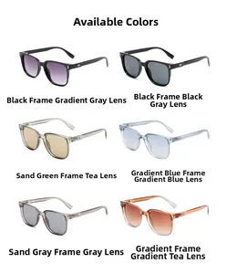 Detailed grid showing six color options for square sunglasses with metal arrow accents