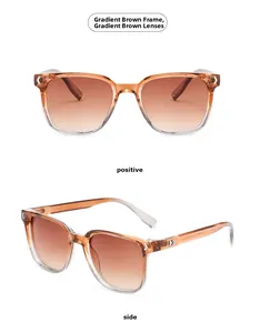 Detail view of square gradient brown sunglasses showing positive and side perspectives