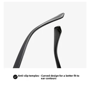 Dettaglio delle stanghette nere ergonomiche antiscivolo per occhiali da sole con montatura quadrata