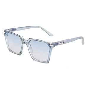 Classic square blue frame sunglasses with gradient lenses and silver metal temple decor