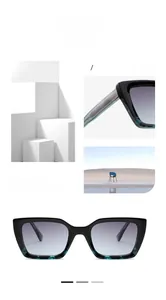 Detail of square sunglasses featuring marble texture frame and gradient lenses