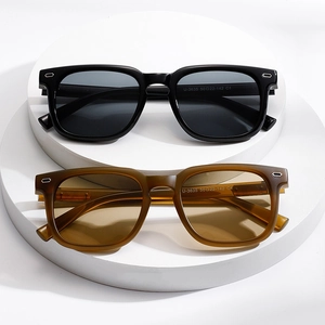 Lunettes de soleil carrées oversize classiques en noir et marron ambré transparent