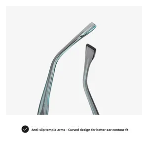 Detail of ergonomic curved anti-slip temple tips for comfortable fit on square sunglasses